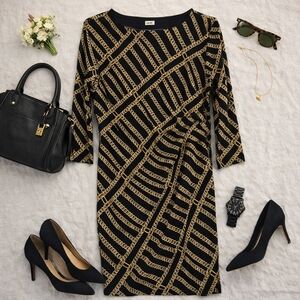 Anne Klein Black/gold Chains Faux Wrap 3/4 Sleeve Pull On. Ladies Size 10